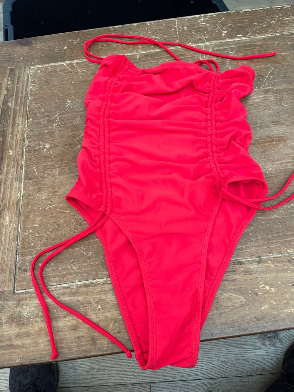 Women’s Red Ruched One-Piece Swim Suit